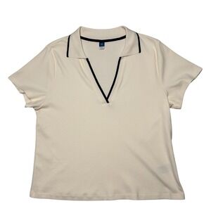 Old Navy Off White Preppy Minimalistic Chic Basic V-Neck Polo Women XXL Cotton